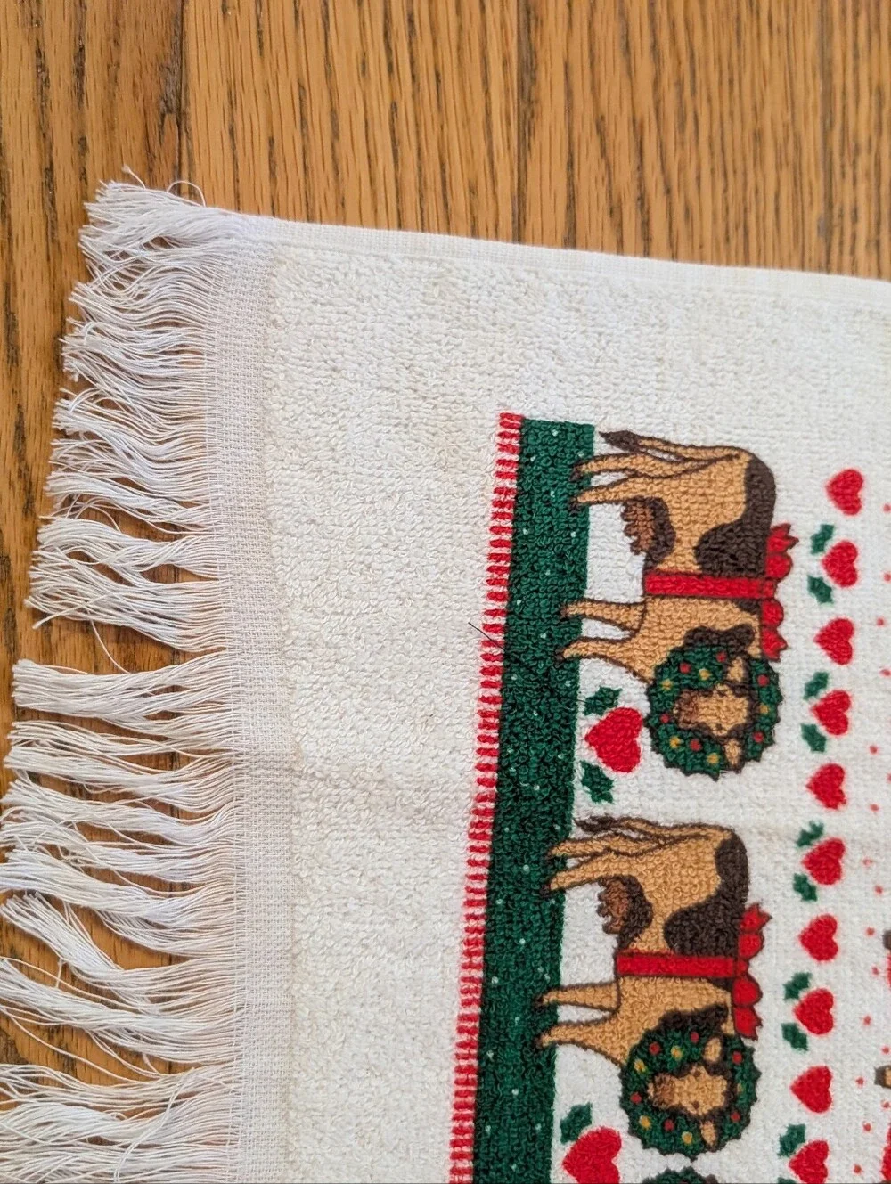Vintage Holiday Hand Towel Folk Art Cow Goose Sheep Farm Winter Christmas Retro